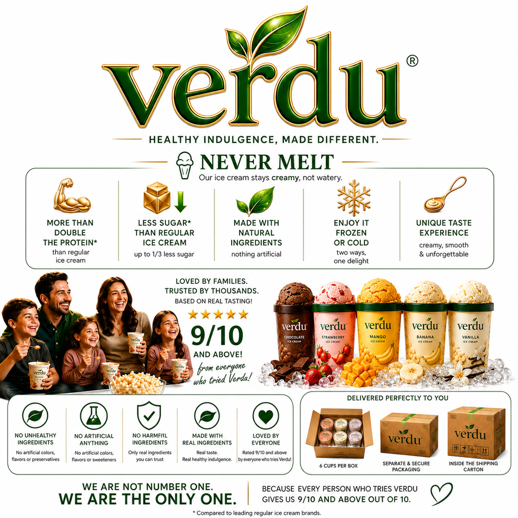 Verdu Healthy Frozen Dessert – 6 Cups Variety Pack , Verdu High Protein Frozen Dessert – 6 Cup Pack