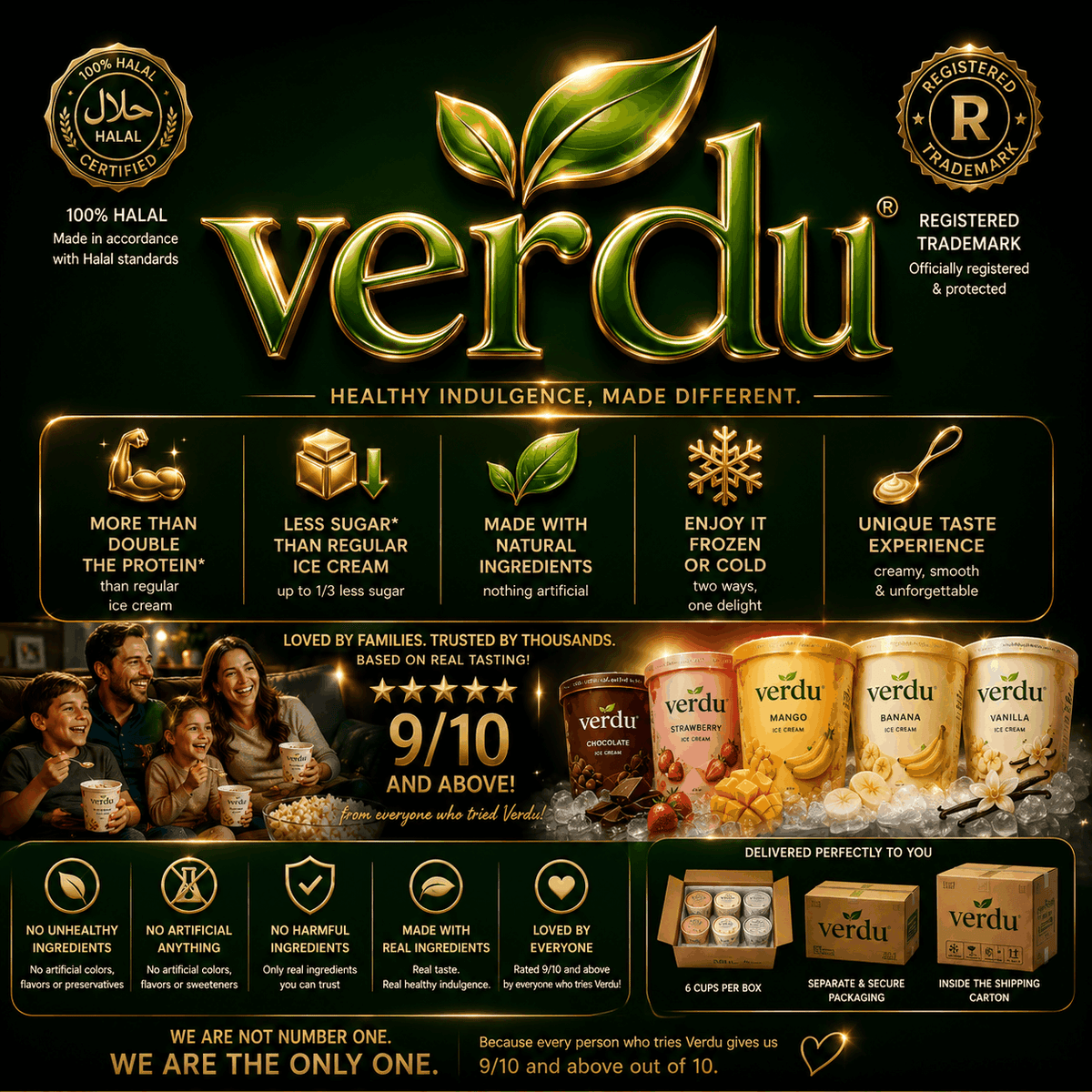 Verdu high protein frozen dessert 6 cup variety pack with assorted flavors