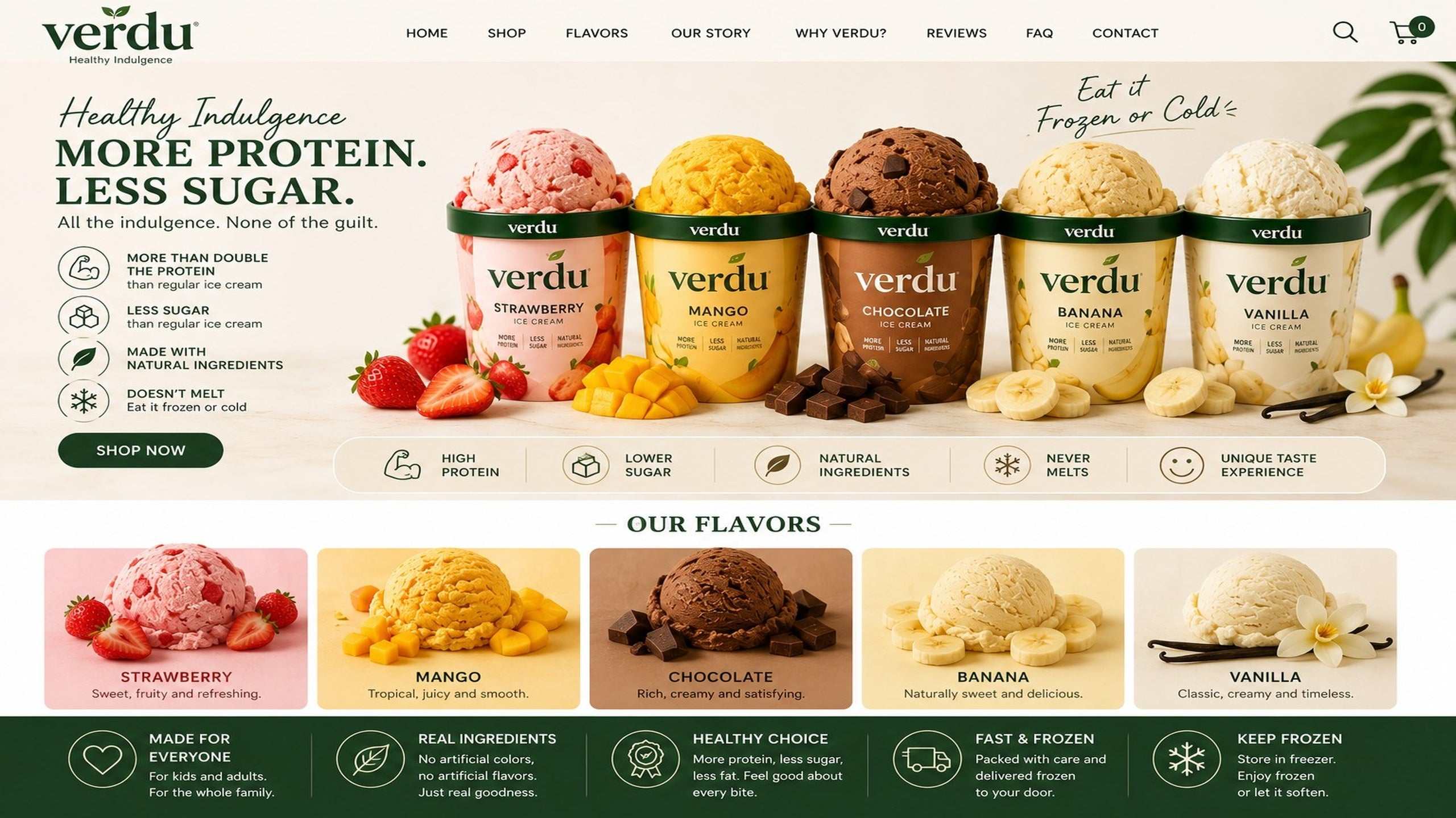 Verdu high protein frozen dessert 6 cup variety pack with assorted flavors