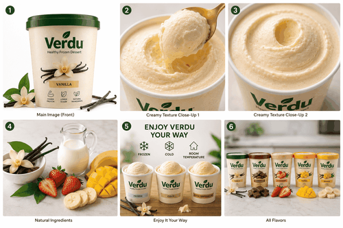 Verdu high protein frozen dessert 6 cup variety pack with multiple flavors